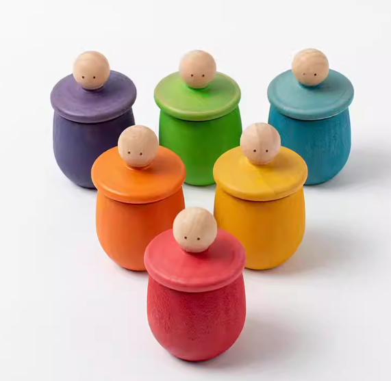蒙特梭利彩虹木质小人罐